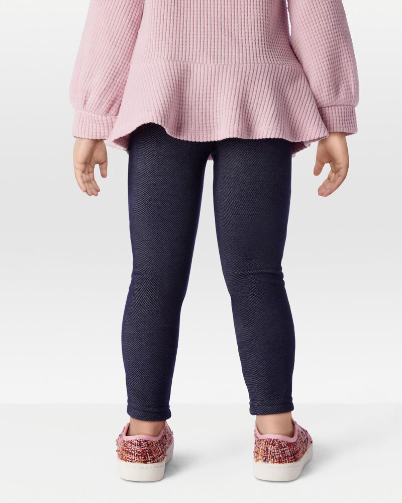 Toddler Faux Denim Cozy Fleece Leggings, image 2 of 7 slides