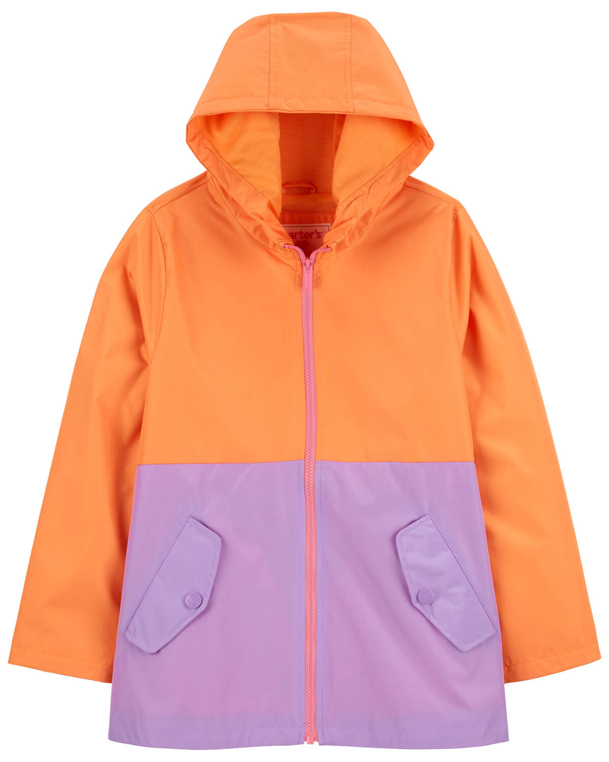 Peach Purple Colorblock Kid Colorblock Rain Jacket