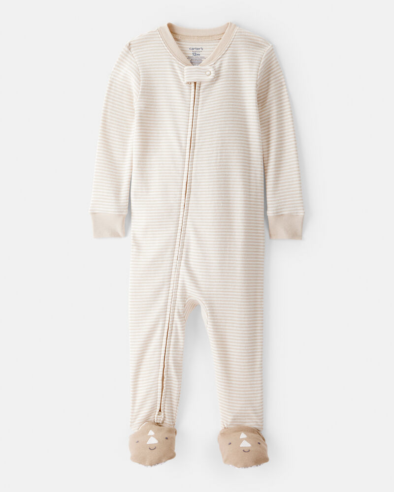 Baby Boy Rhino 100% Cotton Long-Sleeve 2-Way Zip 1-Piece Pajamas - White, image 1 of 5 slides