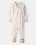 Baby Boy Rhino 100% Cotton Long-Sleeve 2-Way Zip 1-Piece Pajamas - White, image 1 of 5 slides