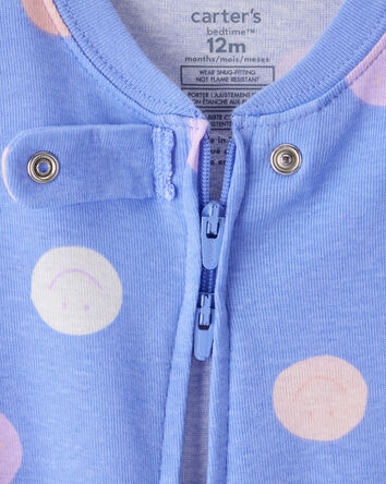 Baby Girl Smiley Face Print 100% Cotton Long-Sleeve Snug Fit 1-Piece Pajamas - Blue, 