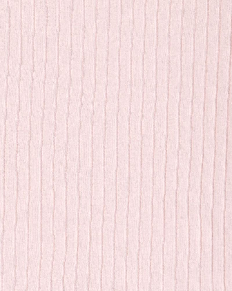 Kid Solid Ribbed Cotton Blend 2-Piece Pajamas - Pink, image 2 of 3 slides