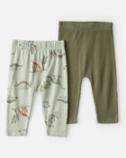 Baby Boy 2-Pack Dinosaur Print PurelySoft Pull-On Pants - Green, image 1 of 7 slides