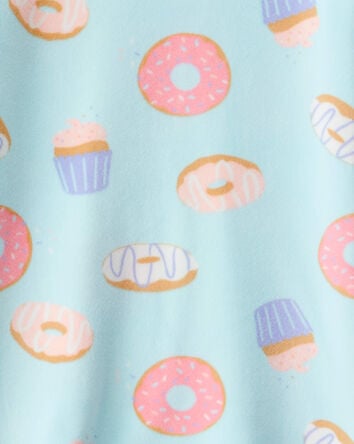 Girls Donut Print Velour Long-Sleeve Loose Fit 2-Piece Pajamas - Blue, 