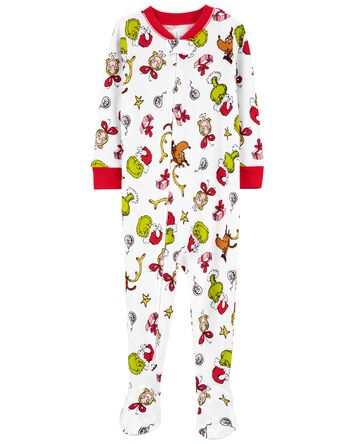 Baby 1-Piece Christmas Grinch 100%  Cotton Footie Pajamas, 