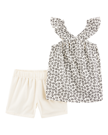Kid 2-Piece Floral Tank & Pull-On Short Set - Black/White, 