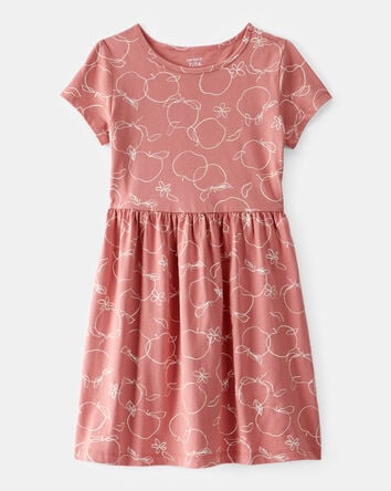 Girls Apple Print Short-Sleeve Dress - Red, 