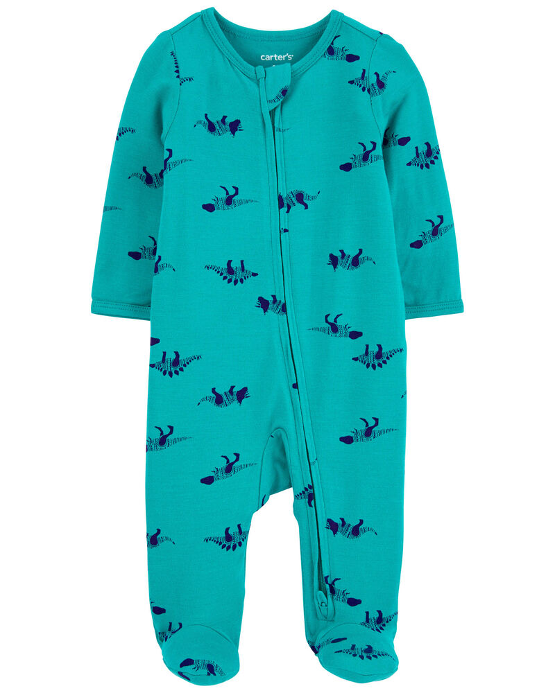 Baby Dinosaur Print Zip-Up PurelySoft Sleep & Play Pajamas, image 1 of 4 slides