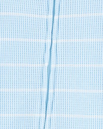 Toddler Boy Striped Waffle Knit Footie 1-Piece Pajamas - Blue, 