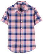 Kid 2-Piece Plaid Button-Down Shirt Pull-On French Terry Shorts Set
, image 3 of 5 slides