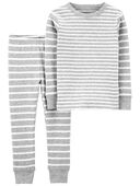 Gray - Toddler 2-Piece Striped Snug Fit Cotton Pajamas