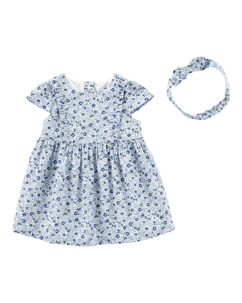 Baby Floral Print Dress and Headwrap Set, image 1 of 4 slides