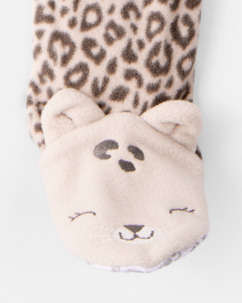 Baby Girl Leopard Print Fleece Long-Sleeve Loose Fit 1-Piece Pajamas, image 4 of 5 slides