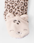 Baby Girl Leopard Print Fleece Long-Sleeve Loose Fit 1-Piece Pajamas, image 4 of 5 slides