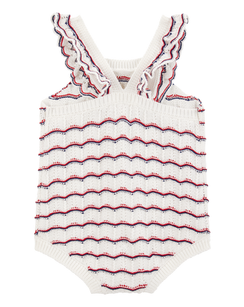Baby Striped Crotchet Knit Bubble Romper - White, 