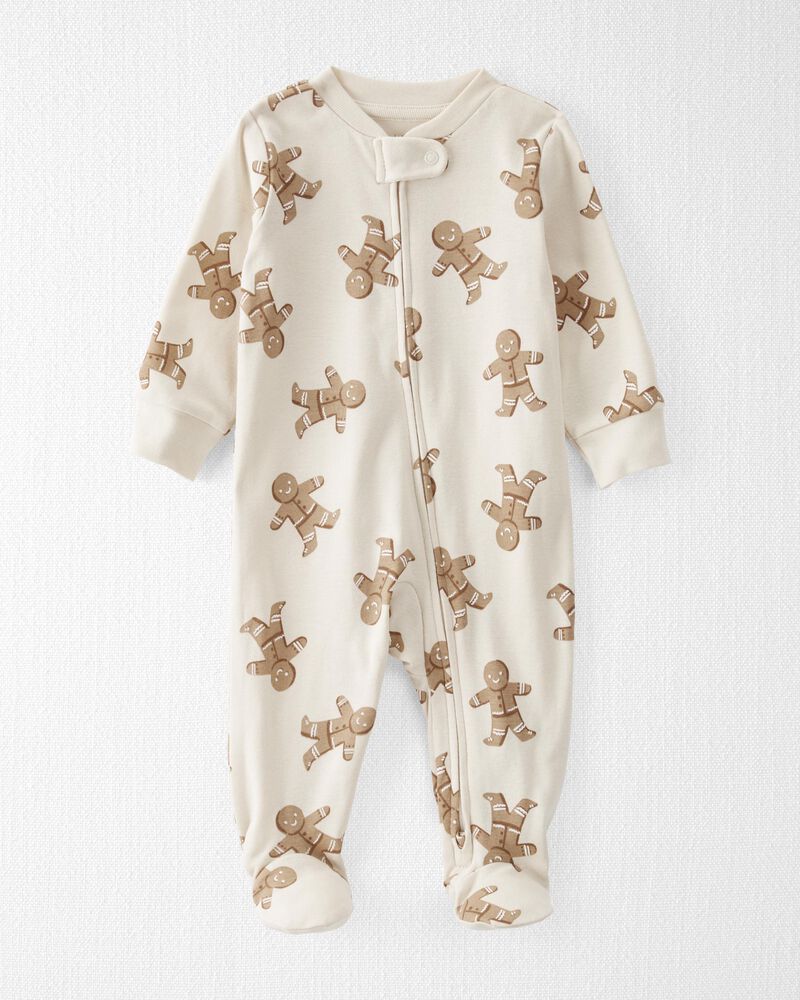 Baby Organic Cotton Sleep & Play in Gingerbread Cookie Pajamas, image 1 of 3 slides