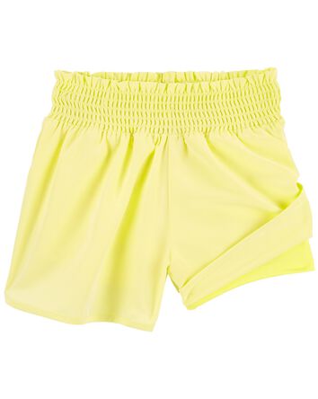 Kid Smocked Shorts in Moisture Wicking Active Fabric, 