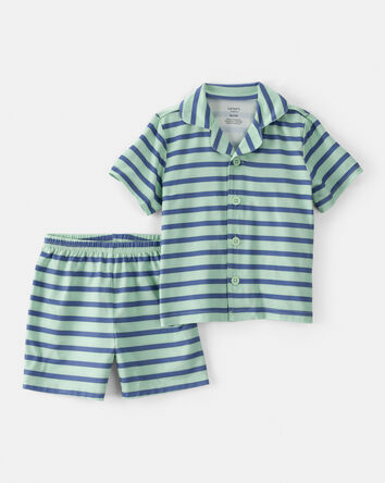 Toddler 2-Piece Striped Loose Fit Coat-Style Pajamas - Blue, 