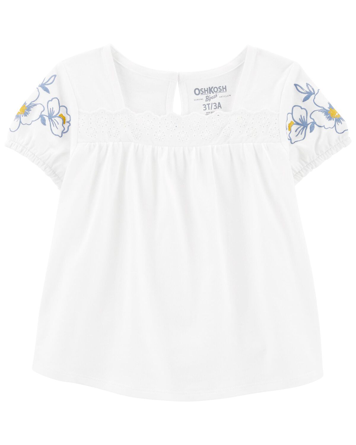 White Toddler Lace Trim Puff Sleeve Jersey Top