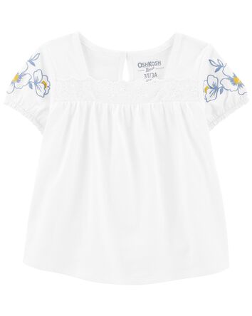 Toddler Lace Trim Puff Sleeve Jersey Top, 