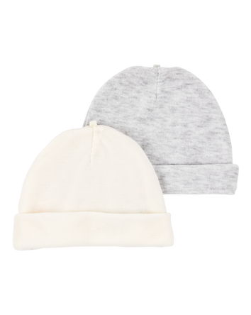 Baby 2-Pack Caps - Grey/Ivory, 