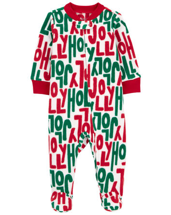 Holly Jolly Zip-Up Fleece Sleep & Play Pajamas, 