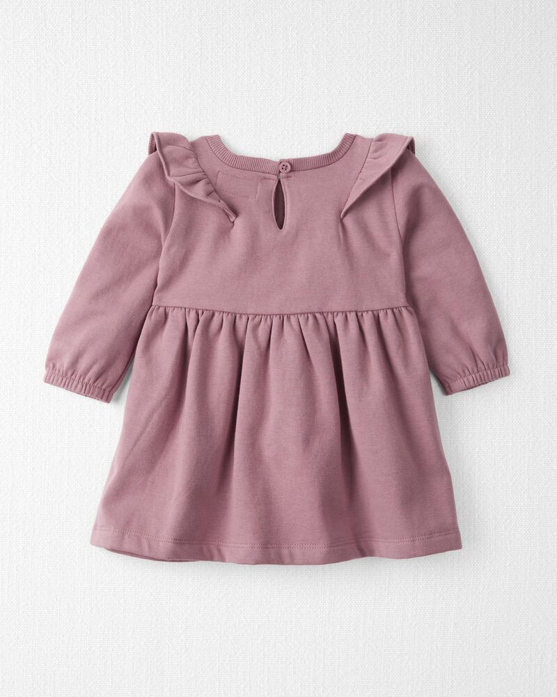 Baby Long-Sleeve Ruffle Dress Made with Organic Cotton in Desert Mauve, image 2 of 6 slides