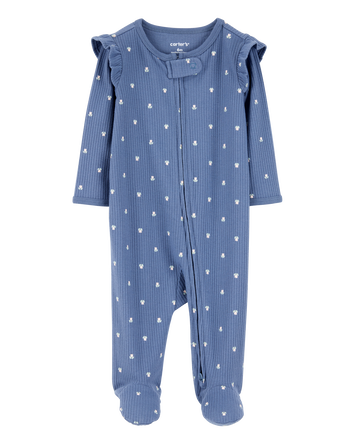 Baby Mini Floral 2-Way Zip Ribbed Sleep & Play Pajamas - Blue, 