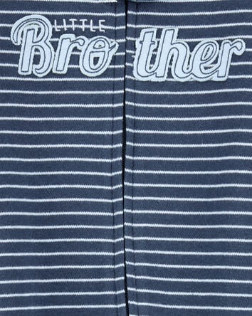 Baby Boy Striped Little Bro 2-Way Zip Cotton Sleep & Play Pajamas - Blue, 