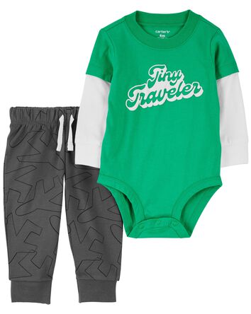 Baby 2-Piece Tiny Traveler Bodysuit Pant Set, 