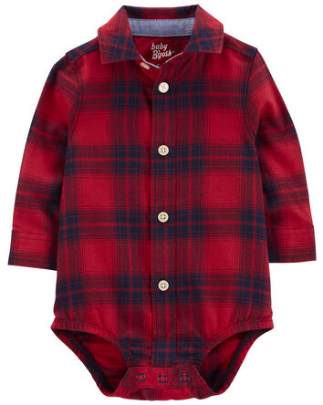 Baby Plaid Button-Front Bodysuit, 