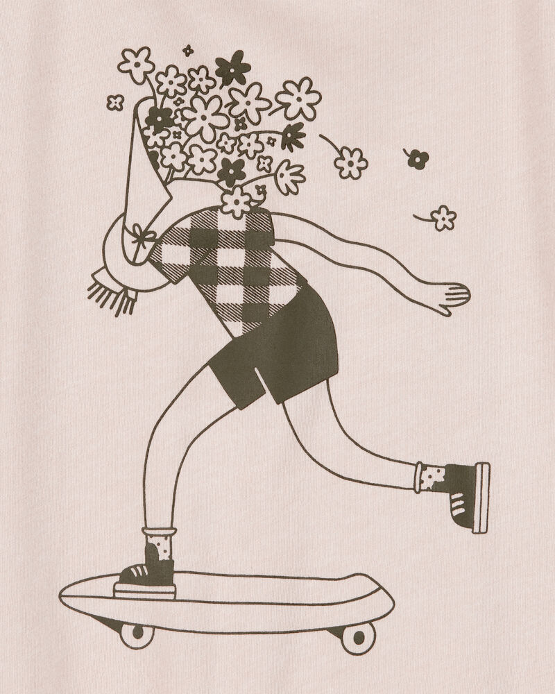 Kid Floral Skater Girl Graphic Tee - Tan, image 2 of 3 slides