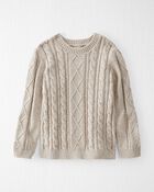 Kid Organic Cotton Cable Knit Sweater in Toasted Wheat, image 1 of 4 slides