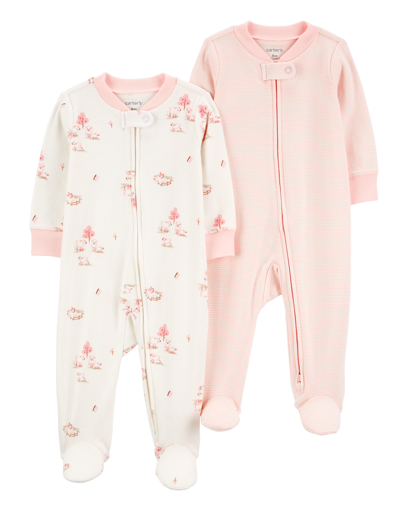 Baby 2-Pack 2-Way Zip Cotton Sleep & Play Pajamas, image 1 of 5 slides