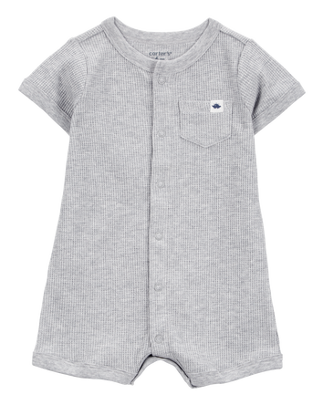 Baby Waffle Knit Short-Sleeve Romper - Grey, 