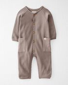 Baby Waffle Knit Jumpsuit Made With Organic Cotton in Taupe, image 1 of 5 slides