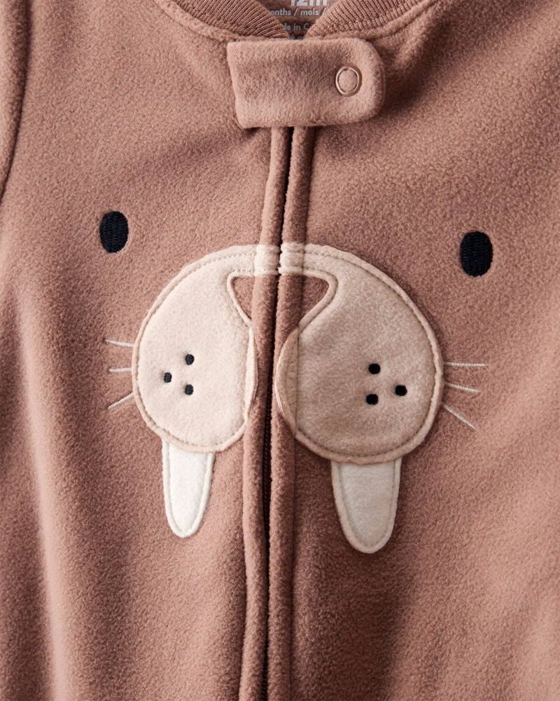 Baby Boy Walrus Loose Fit 2-Way Zip 1-Piece Pajamas - Brown, image 2 of 5 slides