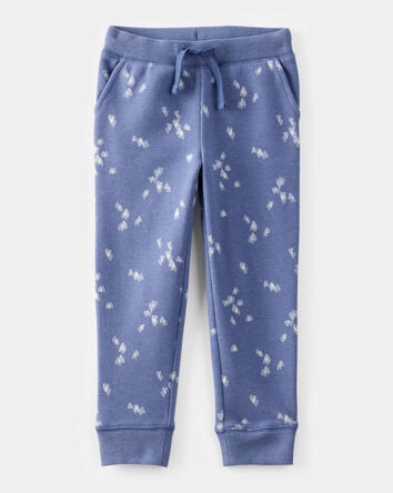 Toddler Heart Print Fleece Drawstring Joggers - Blue, 