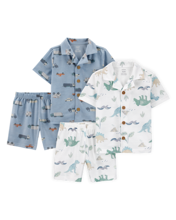 Toddler 4-Piece Loose Fit Coat-Style Pajamas - Blue/Ivory, 