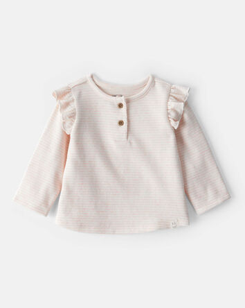 Baby Girl Striped Flutter-Sleeve Long-Sleeve Top - Pink/Cream, 