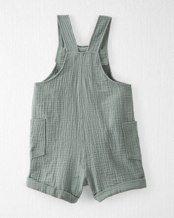 Organic Cotton Gauze Shortalls in Green, 