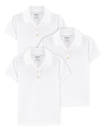 Toddler 3-Pack Pique Uniform Polo Shirts -  White, 