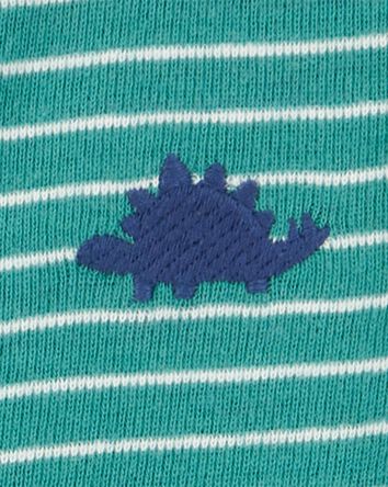 Baby Boy Dinosaur Striped Cotton Short-Sleeve Romper - Green, 