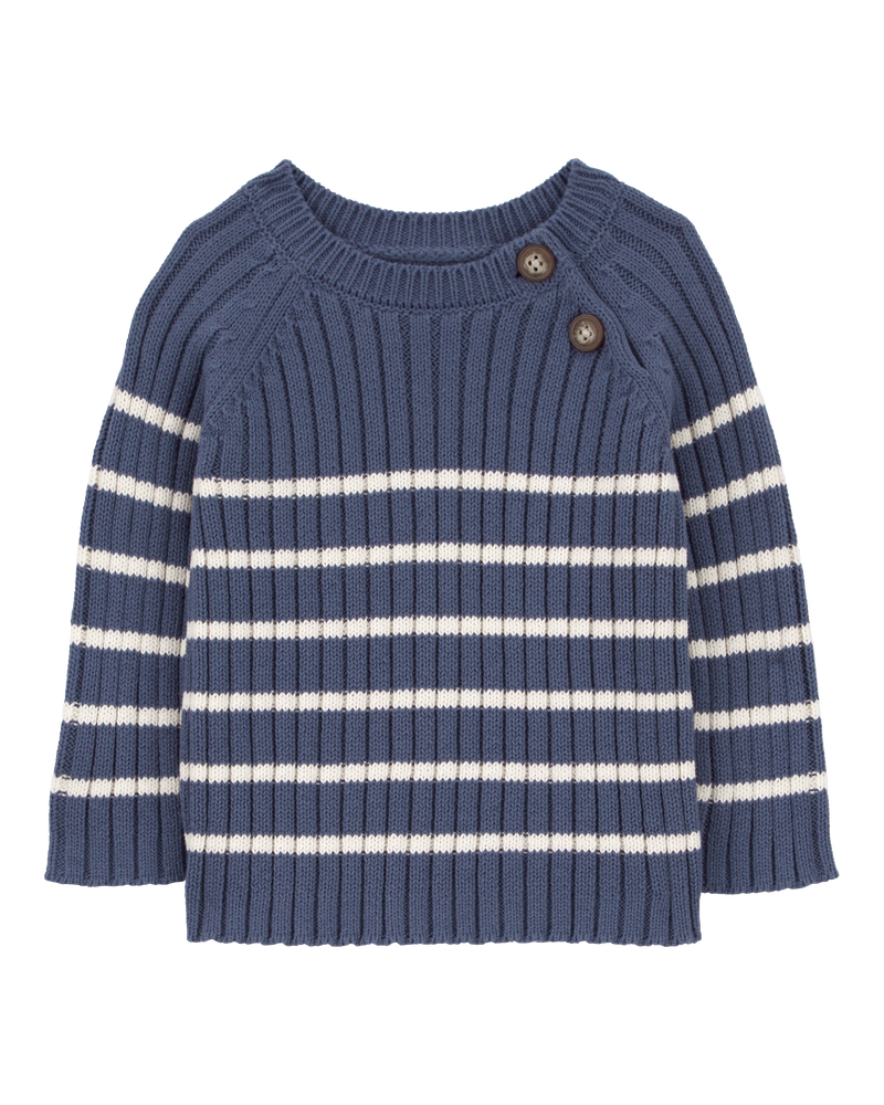 Baby Striped Snug-Fit Ribbed Sweater Knit Top, image 1 of 3 slides