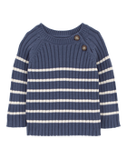 Baby Striped Snug-Fit Ribbed Sweater Knit Top, image 1 of 3 slides