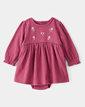 Baby Embroidered Floral Bodysuit Dress - Pink, 