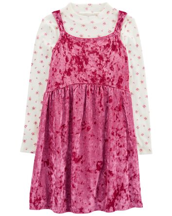 Kid Crushed Velour Long-Sleeve Dress - Pink, 