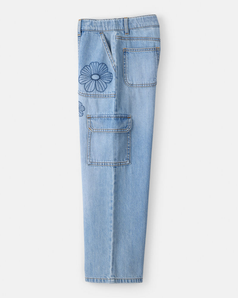 Girls High-Rise Denim Cargo Jeans - Blue, image 5 of 6 slides