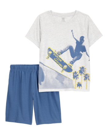 Kid Skateboard Print Loose Fit 2-Piece Pajamas, 