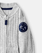 Baby Boy Space Quilted Long-Sleeve Jumpsuit - Gray, image 2 of 4 slides